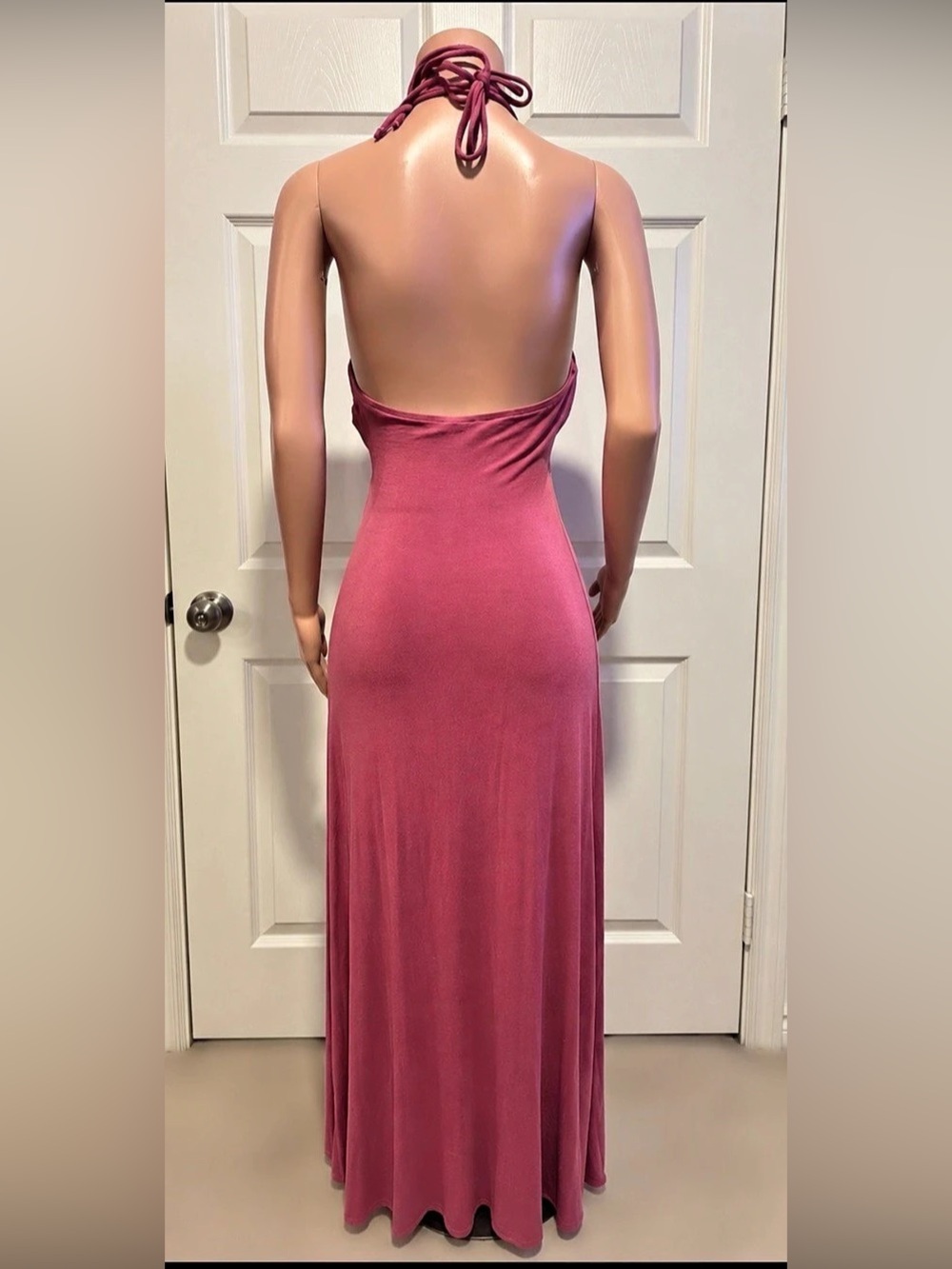 Sky Brand Halter Maxi Dress Mauve Rose Leather Trim Size M - Picture 6 of 9
